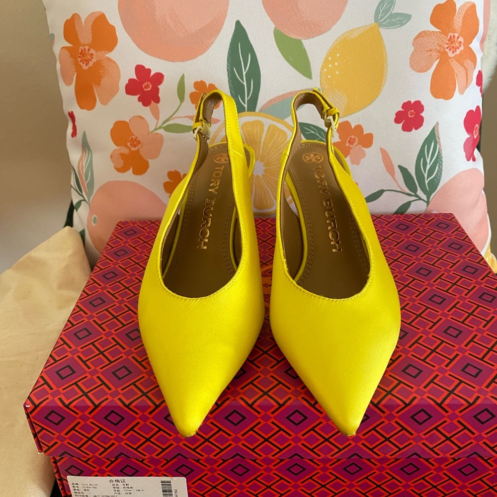 Authentic Tory Burch ACID yellow summer sling back heels!! 70mm
